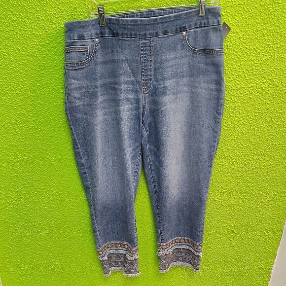 Chico's Blue Ankle Cropped Jeans with Distressed Details - Picture 1 of 3